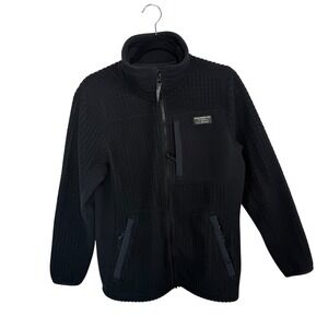 L.L.Bean Women's‎ M Petite Black Grid Fleece Jacket Full Zip Pockets Warm